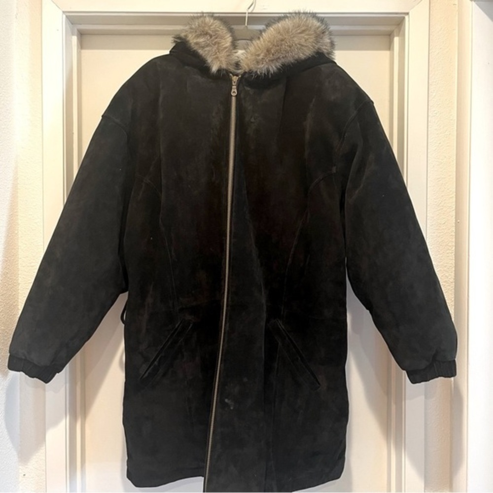 🖤Vtg 90s Wilson’s leather‎ Coat fur trim